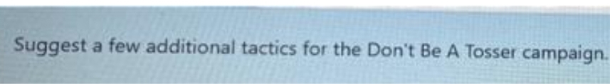 Suggest a few additional tactics for the Don't Be A Tosser campaign.
