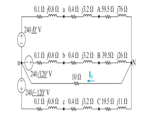 0.1 0 j0.8N a 0.4 j3.20 A59.50 ¡76N
240 0 V
0.12 j0.8 N b 042 j3.20 B 39.502 j26 N
240/120° V
100
240/-120° V
0.1 N j0.8 N c 0.4N j3.2N
C 19.5 0 j11!
mommm
