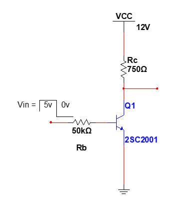 VCC
12V
Rc
7502
Vin
5v Ov
Q1
50kQ
2SC2001
Rb
