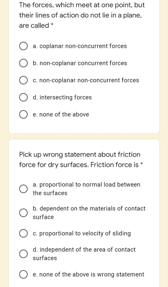 The forces, which meet at one point, but
their lines of action do not lie in a plane,
are called
