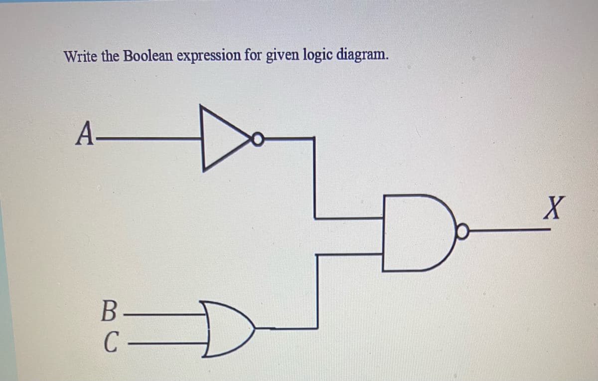 Write the Boolean expression for given logic diagram.
А—
BC
