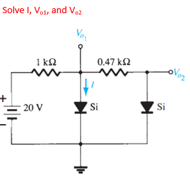 Solve I, Vo1, and V02
Vo
I kQ
0.47 k2
Voz
02
Si
Si
20 V
