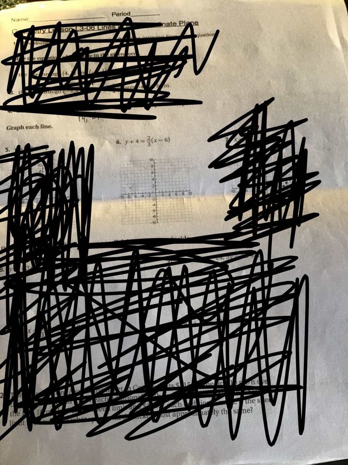 Name
Period
Hry Le son3-06 LInes
nate Plane
bul
quation
0e eg htio
Houghy
Graph each line.
6. y+4 =(x=6)
5.
10
10 B64
2.
6 8 10
10
Pach
ch
OSt app
the
the s e
lit
na ly th same?
