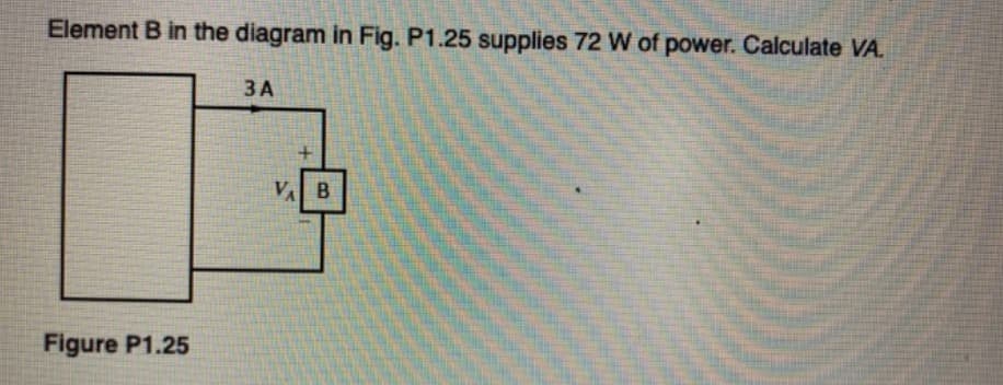 Element B in the diagram in Fig. P1.25 supplies 72 W of power. Calculate VA.
3 A
Figure P1.25
VAB