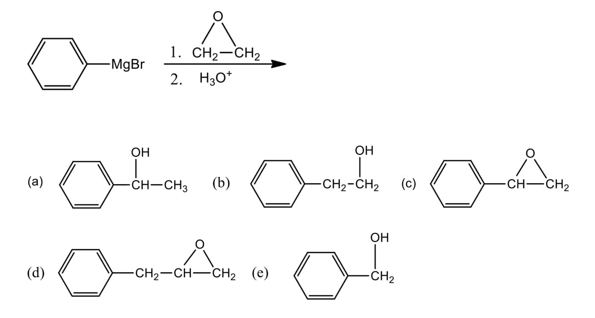 1. CH2-CH2
-MgBr
2. Нзо*
ОН
ОН
(а)
CH-CH3
(b)
-CH2-CH2
(с)
-CH-
-CH2
ОН
(d)
CH2-CH-CH2 (e)
CH2
