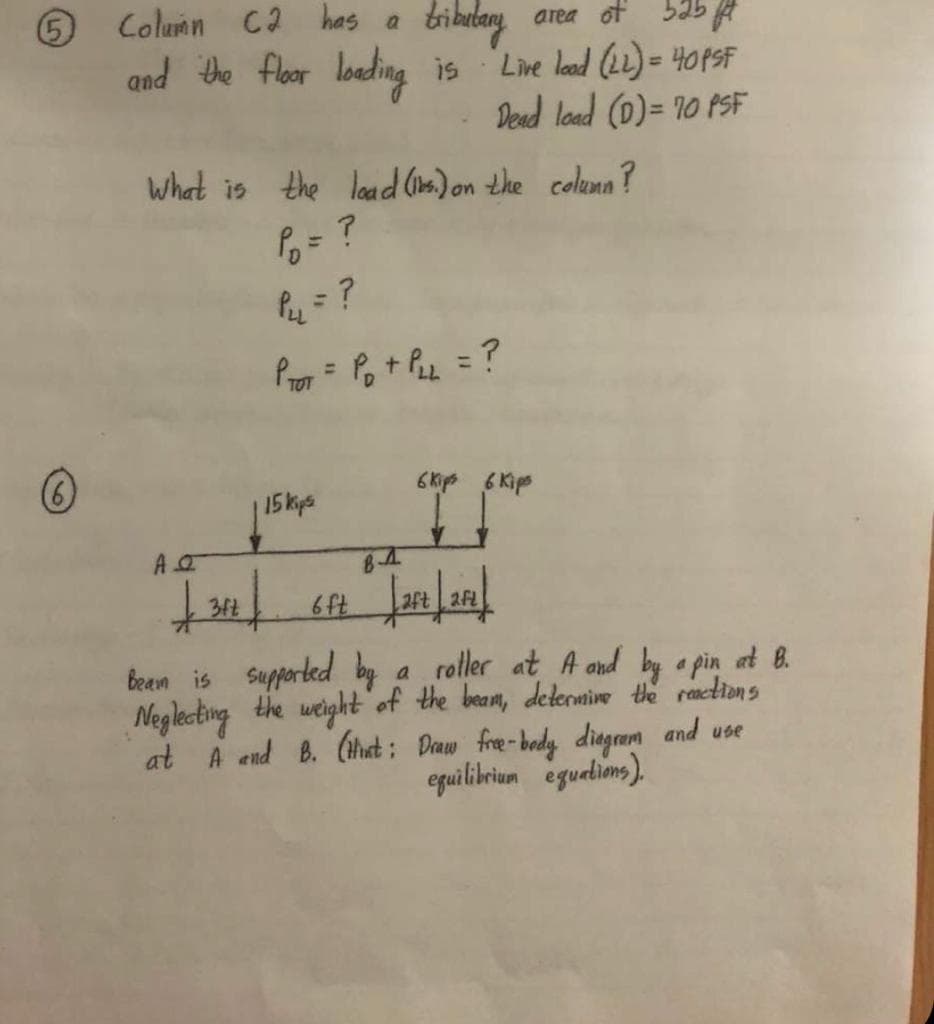 6Kip 6 Kips
15 kys
8-4
3ft
6ft
2ft 2F
beam is supported by a
Neglecting
roller at A and by a pin at 8.
the weight of the beam, delermine the ractions
at A and B. (that : Daw fre-body diagram and use
equilibrium eguelims).
