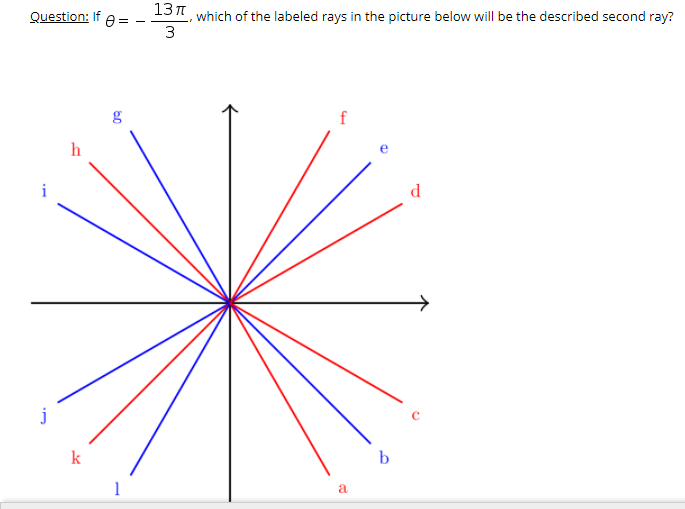 13л
which of the labeled rays in the picture below will be the described second ray?
3
Question: If
g
f
h
d.
j
k
1
a
