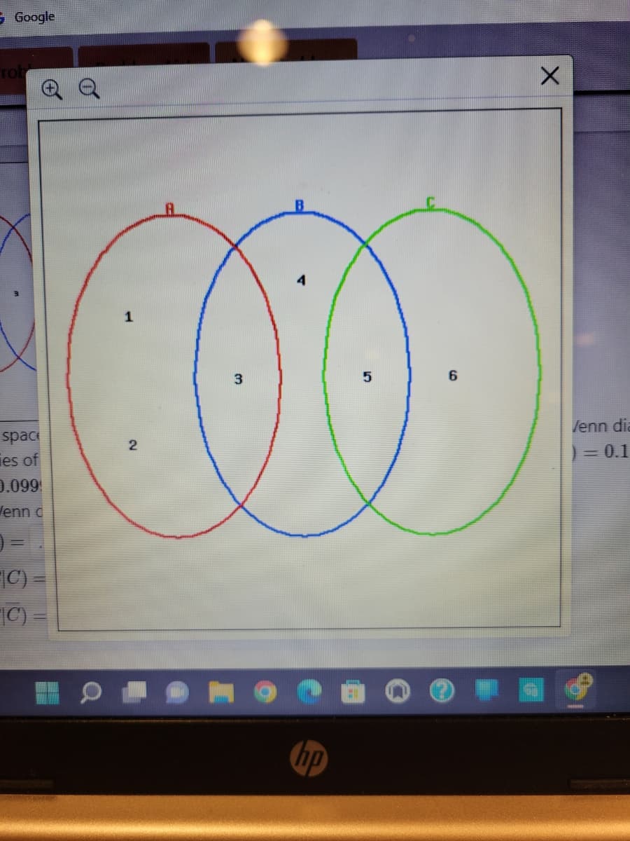 S Google
rob
space
les of
0.099
Wenn d
|C) =
B
1
COO
5
3
2
18
20
6
X
Venn dia
= 0.1