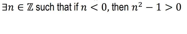 En E Z such that if n < 0, then n² – 1 > 0
