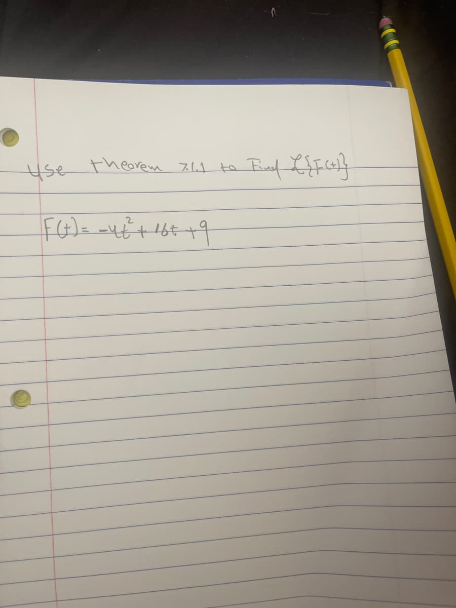 use theorem 7.1.1 to
|F(f) = -4t +16+
16+ +9
Find L{F(+)}