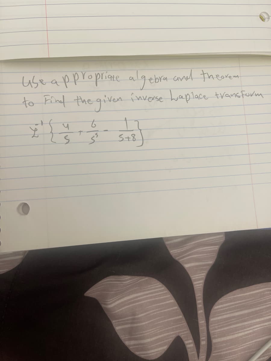 use appropriate algebra and theorem.
to Find the given inverse Laplace transform
25
+
t
$
5+8