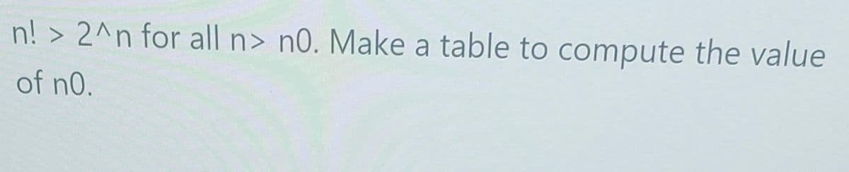 n! > 2^n for all n> n0. Make a table to compute the value
of no.