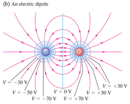 (b) An electric dipole
V= - 30 V
V= +30 V
V = +50 V
V = -50 V
V='0v
V = -70 V V = +70 V
