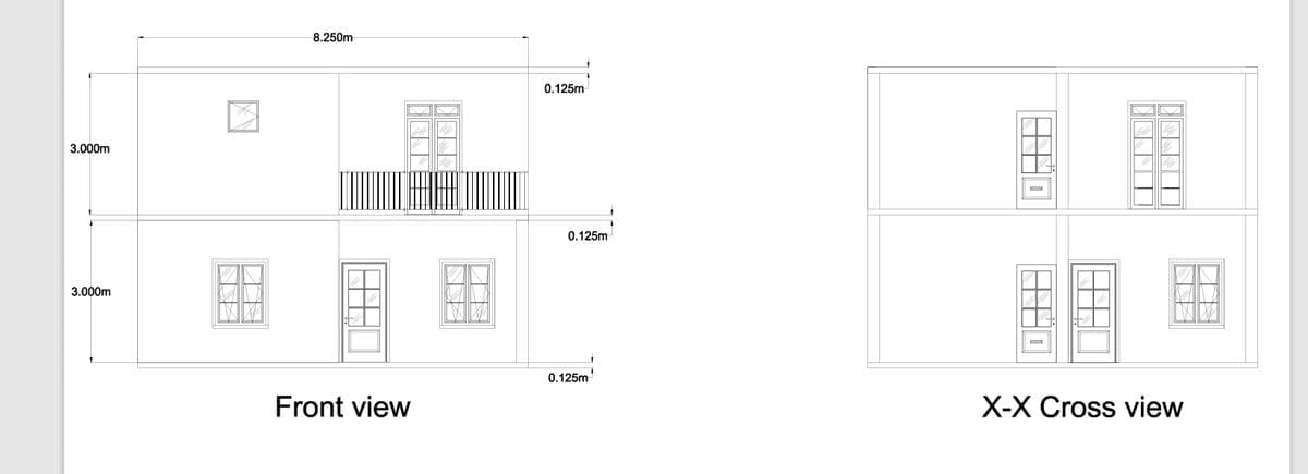 3.000m
3.000m
8.250m
0.125m
0.125m
0.125m
Front view
X-X Cross view