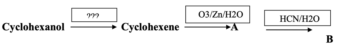 222
03/Zn/H2O
НCN/H20
Cyclohexanol
Cyclohexene
В
