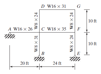 D W16 × 31
G
10 ft
A W16 x 26
C W18 x 35
F
10 ft
B
E
20 ft
24 ft
W8 X 31 W8 × 24
W8 X 24
W8 × 24
