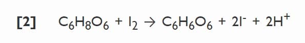 [2]
C6H8O6 + 12 → C6H6O6 + 21¯ + 2H*
