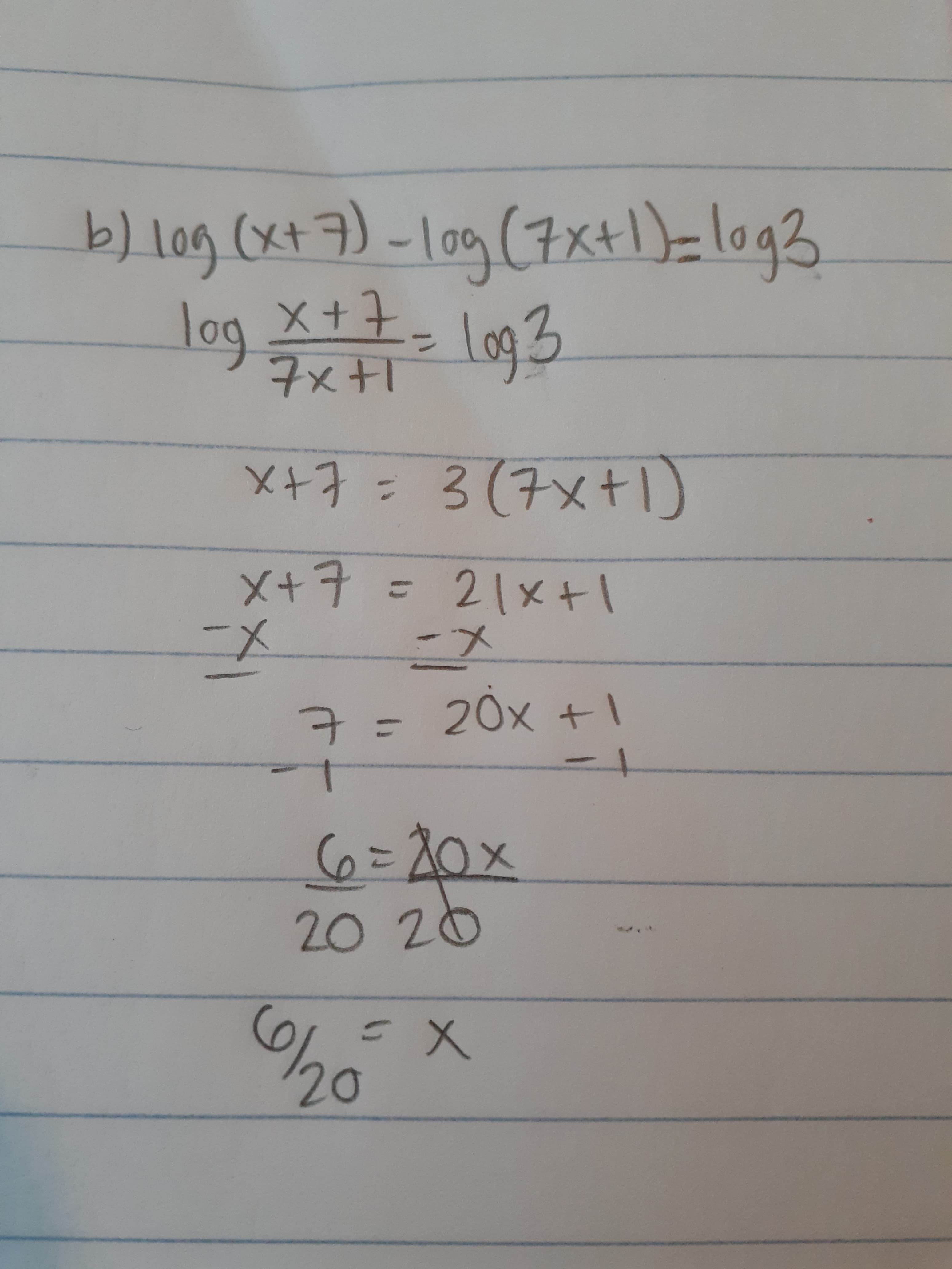 b) log (xt 7)
log (7x+1)=log3
