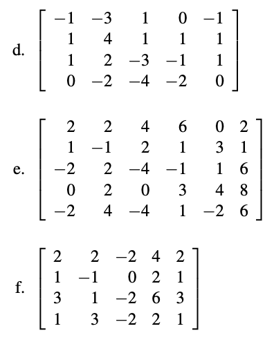 1 -3
1
0
1
4
1
1
d.
1
2
0-2
-3-1
-4
-
1
-2
0
نه
2
2
1
-1
+2
4
6
02
1
3 1
-2
2
-4 -1
16
0
2
0
3
48
-2
4 -4
1
-26
2
2
-24 2
1
-1
02 2 1
f.
3
1
-26
63
1 3
-22 21