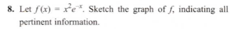 Let f(x) = x²e *. Sketch the graph of f, indicating all
pertinent information.
