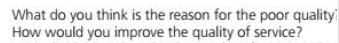 What do you think is the reason for the poor quality
How would you improve the quality of service?
