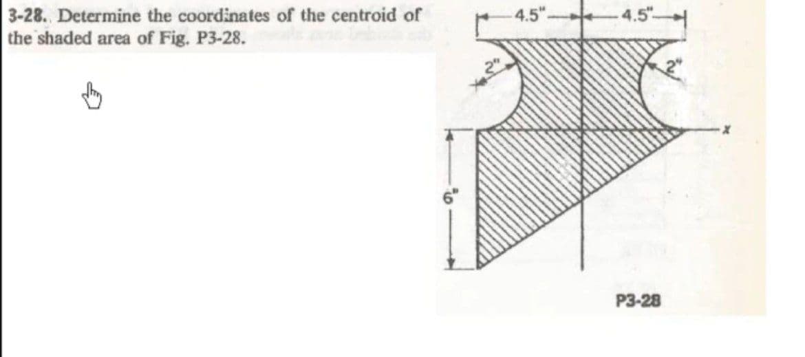 3-28. Determine the coordinates of the centroid of
the shaded area of Fig. P3-28.
4.5"-
P3-28
