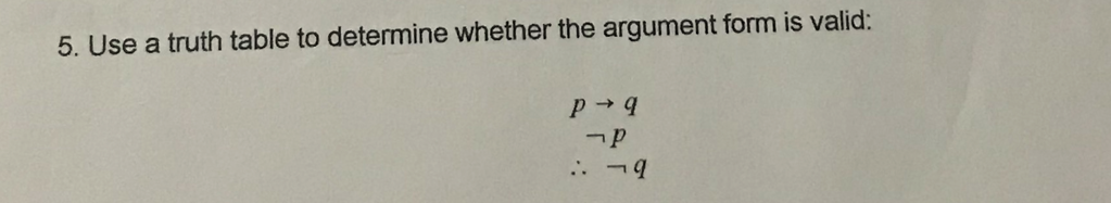 5. Use a truth table to determine whether the argument form is valid:
