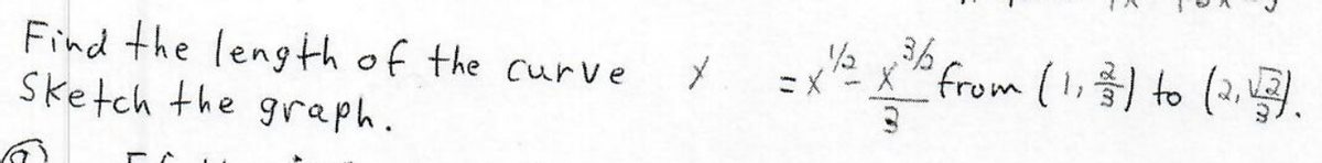 X from (1, to (2,.
Find the length of the curve
Sketch the graph.
