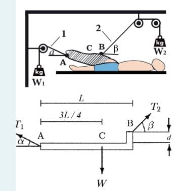 T₁
ΟΥ
kg
W₁
A
A
L
3L/4
2.
CBB
C
W
B
kg
W₂
T2