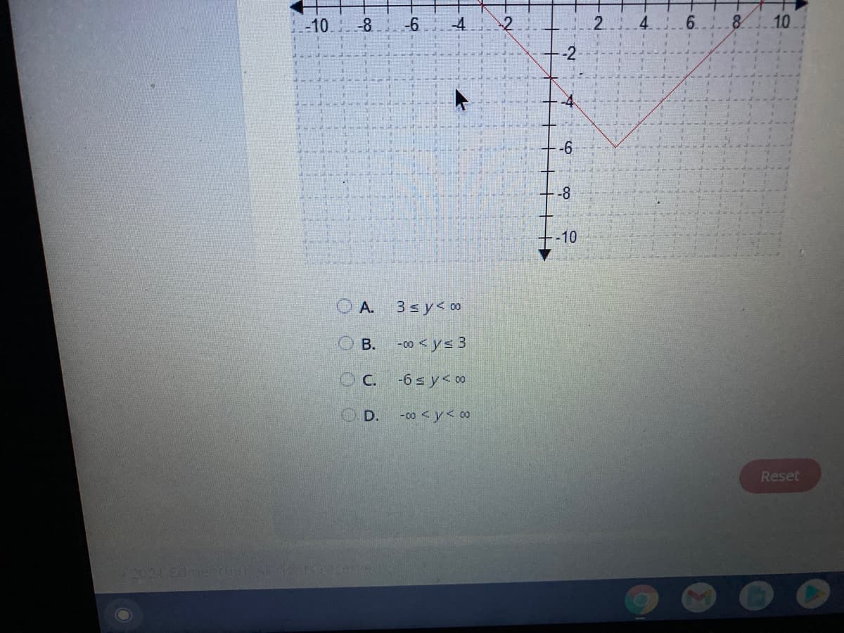 -10.1-8
-6
4.
6.
8
10
-4.
-6
-8
-10
A.
3sy< 00
- 00 <ys 3
-6 s y< 00
D.
-00 <y< 00
Reset
2021 Ed
6.
2-
B.
