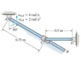 WAB = 4 rad/s
aAB = 2 rad/s?
60°
-0.5 m-
0.75 m
D
B
