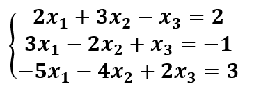 2х1 + 3x2 — хз — 2
Зх1 — 2х2 + хз — —1
(-5х1 —
4x2 + 2х3 — 3
