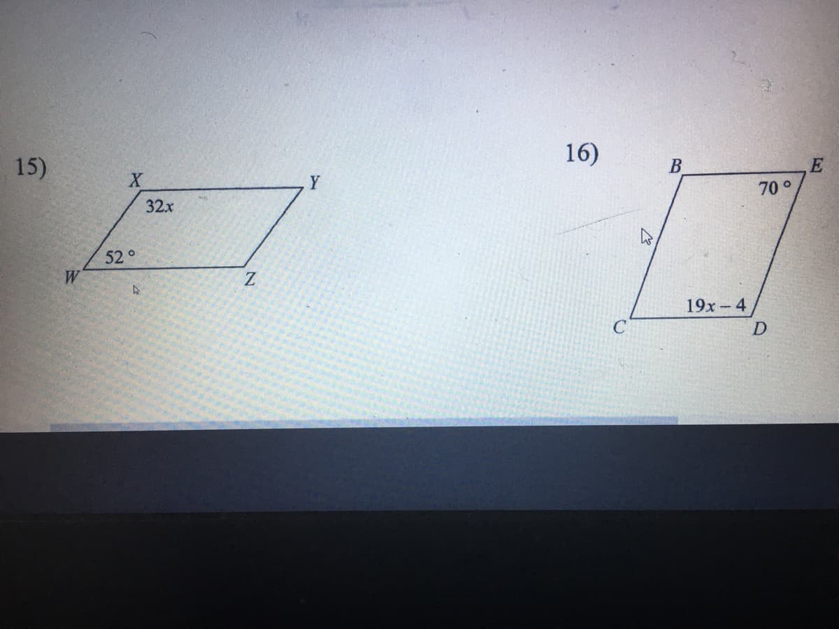 15)
16)
Y
B.
32х
70 °
52 °
W
19х -4
D
