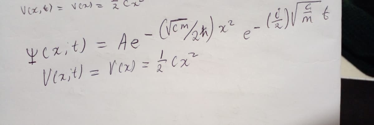 V(x, €) = vex) = 2
(을) V
y cz₁t) = Ae - (VCM (24) x² – (!) st
2
e
Vexit) = V(x)
= = (x²