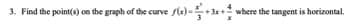 3. Find the point(s) on the graph of the curve f()-+3+
where the tangent is horizontal.
