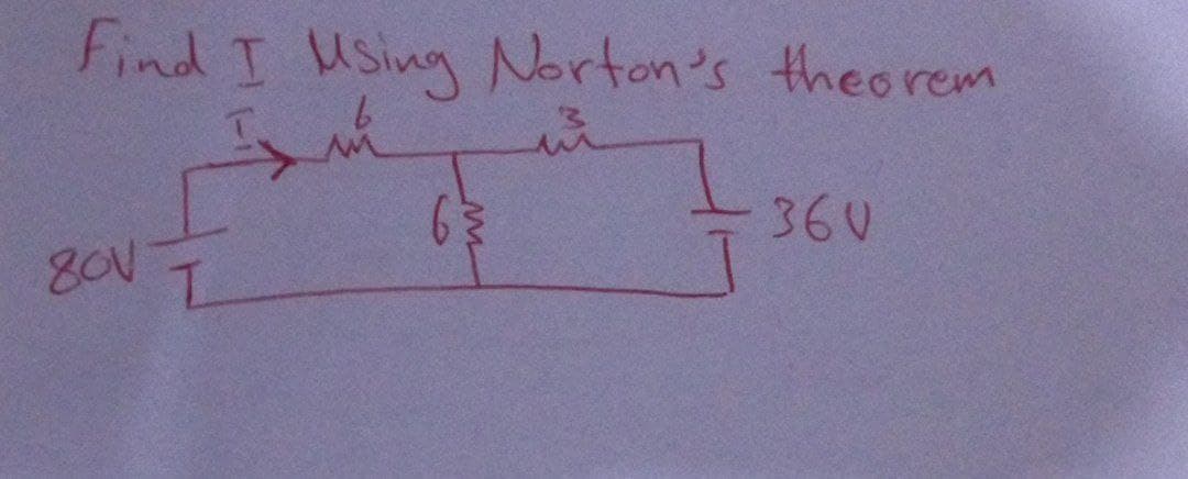 Find I Using Norton's theorem
360
80V
