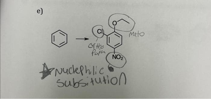 e)
-
ortho
Para
NO₂
NuclePhilic
Subsitution
Meto