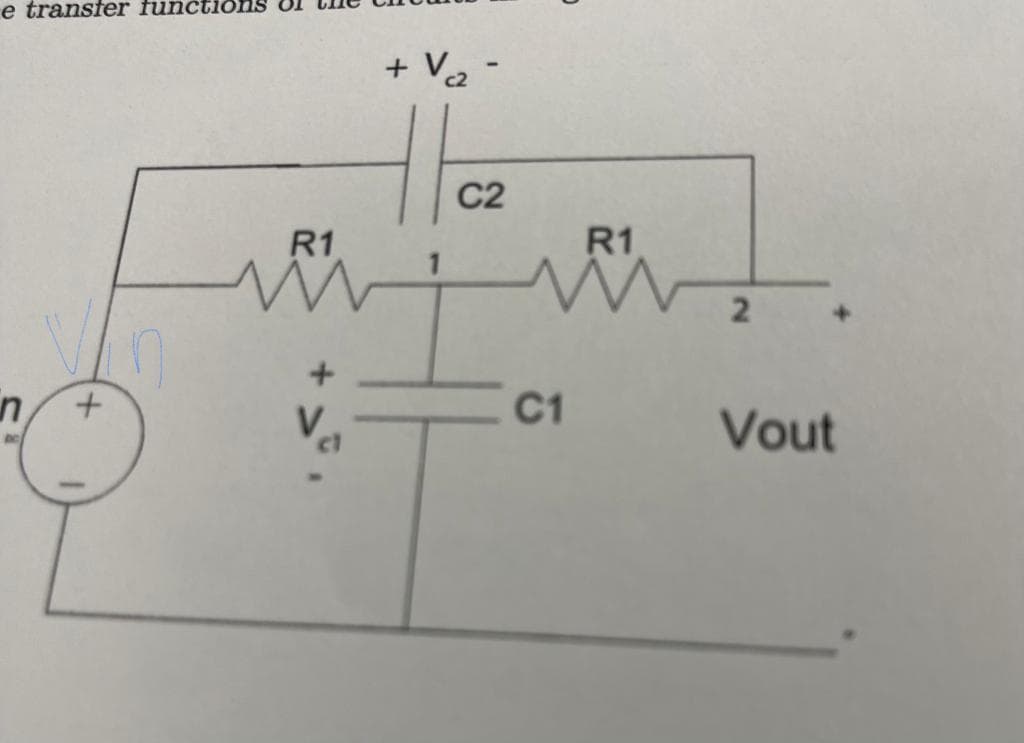 e transfer functions
n
+
R1
M
+ V₁₂²-
C2
C1
R1
2
Vout