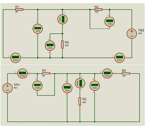 R1
R2
4R
12R
Volts
Volts
VS2
40V
R3
40R
Volts
Amps
Amps
R1
R2
Amps
Ampa
4R
12R
VS1
Volte
Volts
Volte
R3
4OR
