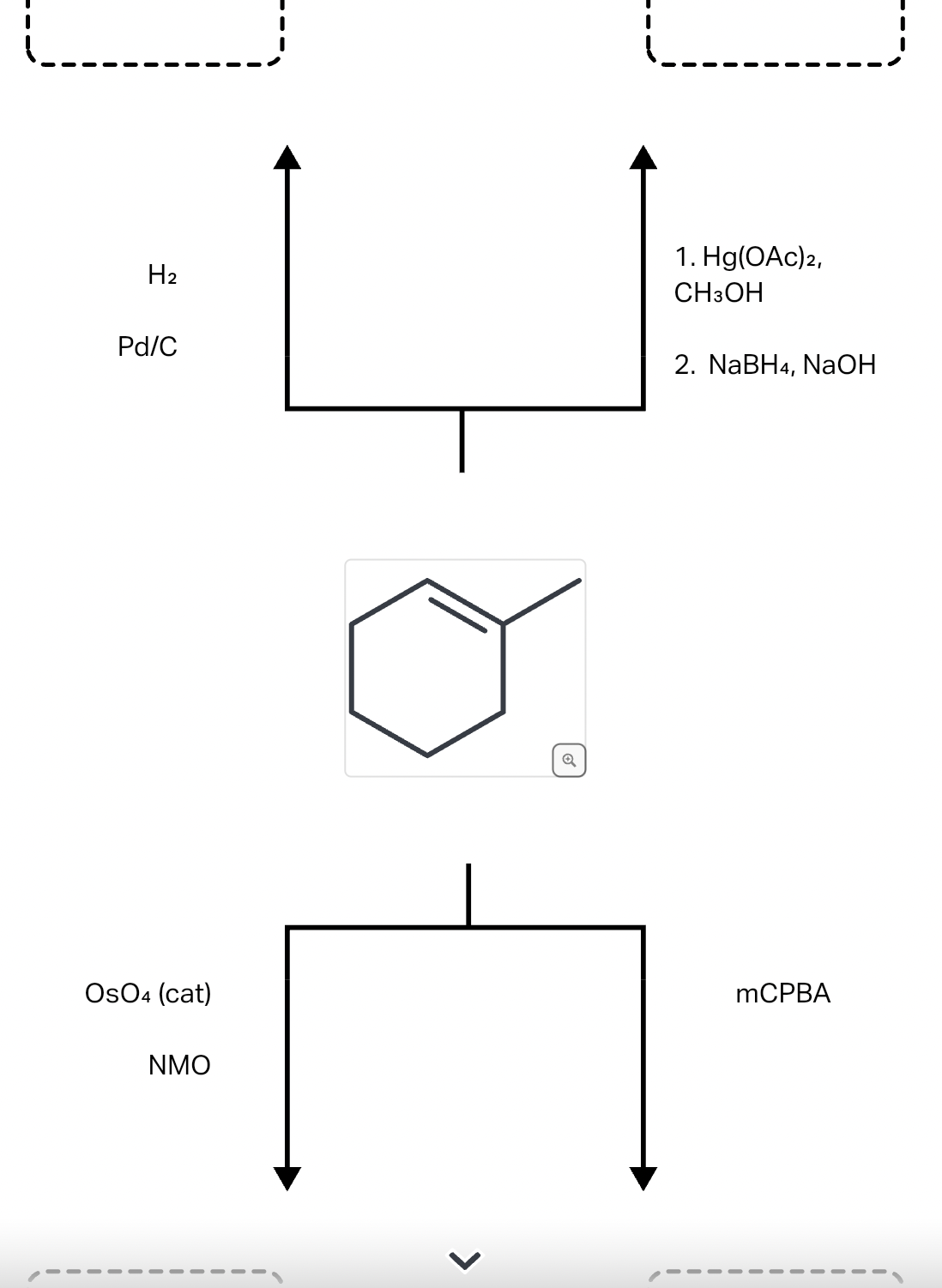 H₂
Pd/C
OSO4 (cat)
NMO
1. Hg(OAc)2,
CH3OH
2. NaBH4, NaOH
mCPBA