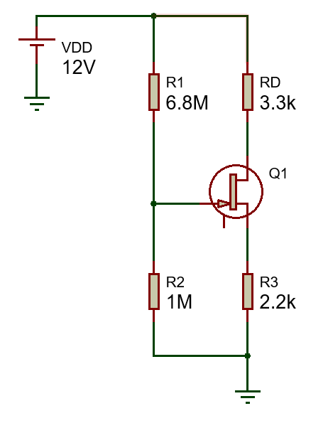 VDD
12V
R1
RD
6.8M
3.3k
Q1
R2
R3
1M
2.2k
