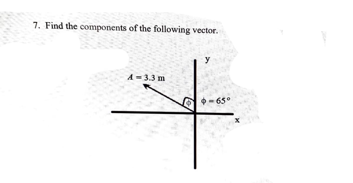 7. Find the components of the following vector.
A = 3.3 m
y
$ = 65°
14