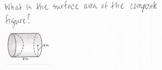 What is the surface aea of the tomposike
figure?
3 in.
9 in.
