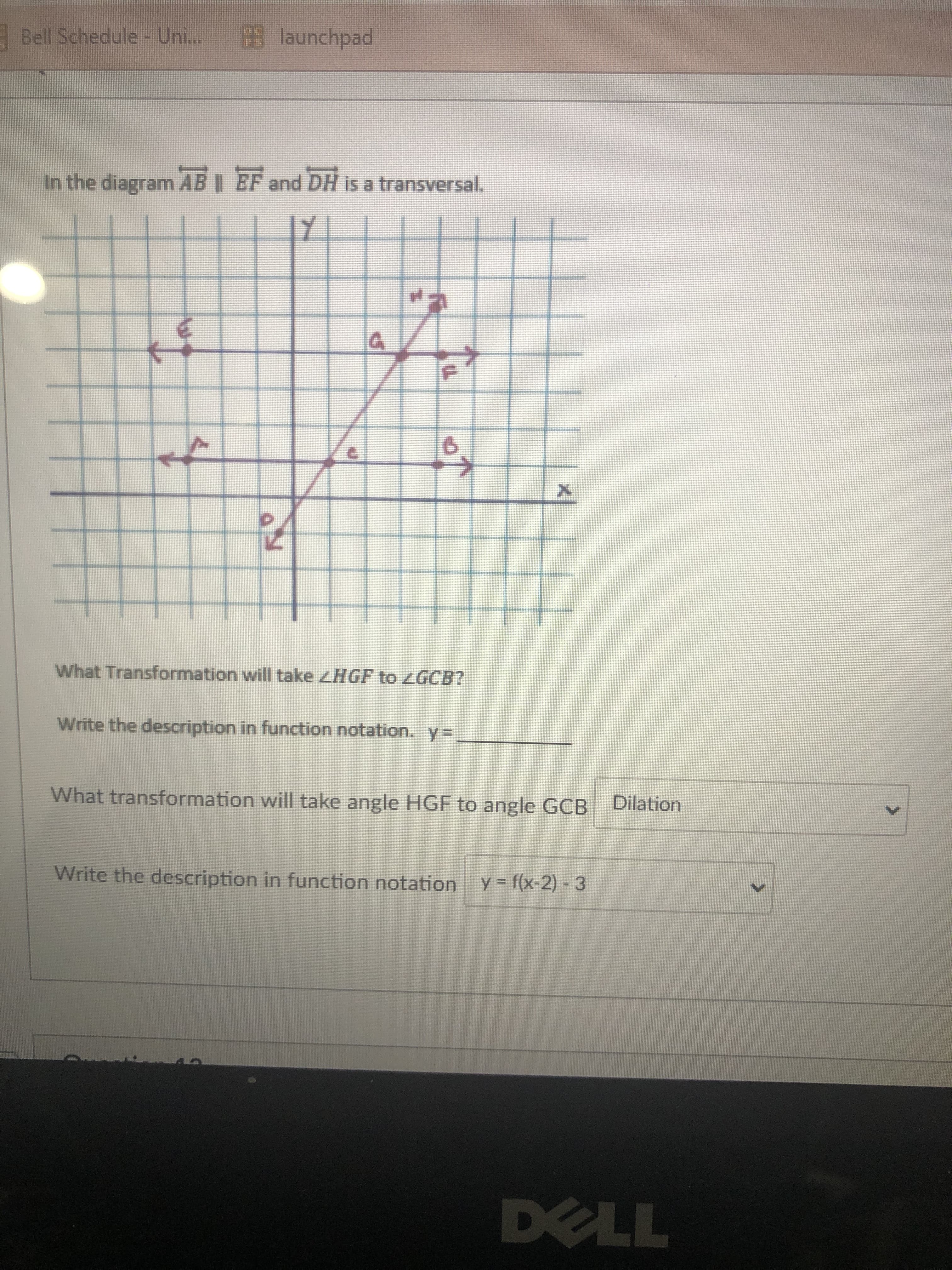 What Transformation will take LHGF to ZGCB?
Write the description in function notation. y=
