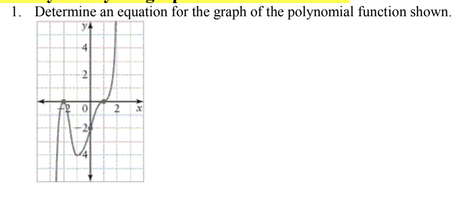 1. Determine an equation for the graph of the polynomial function shown.
4
-2
2.
