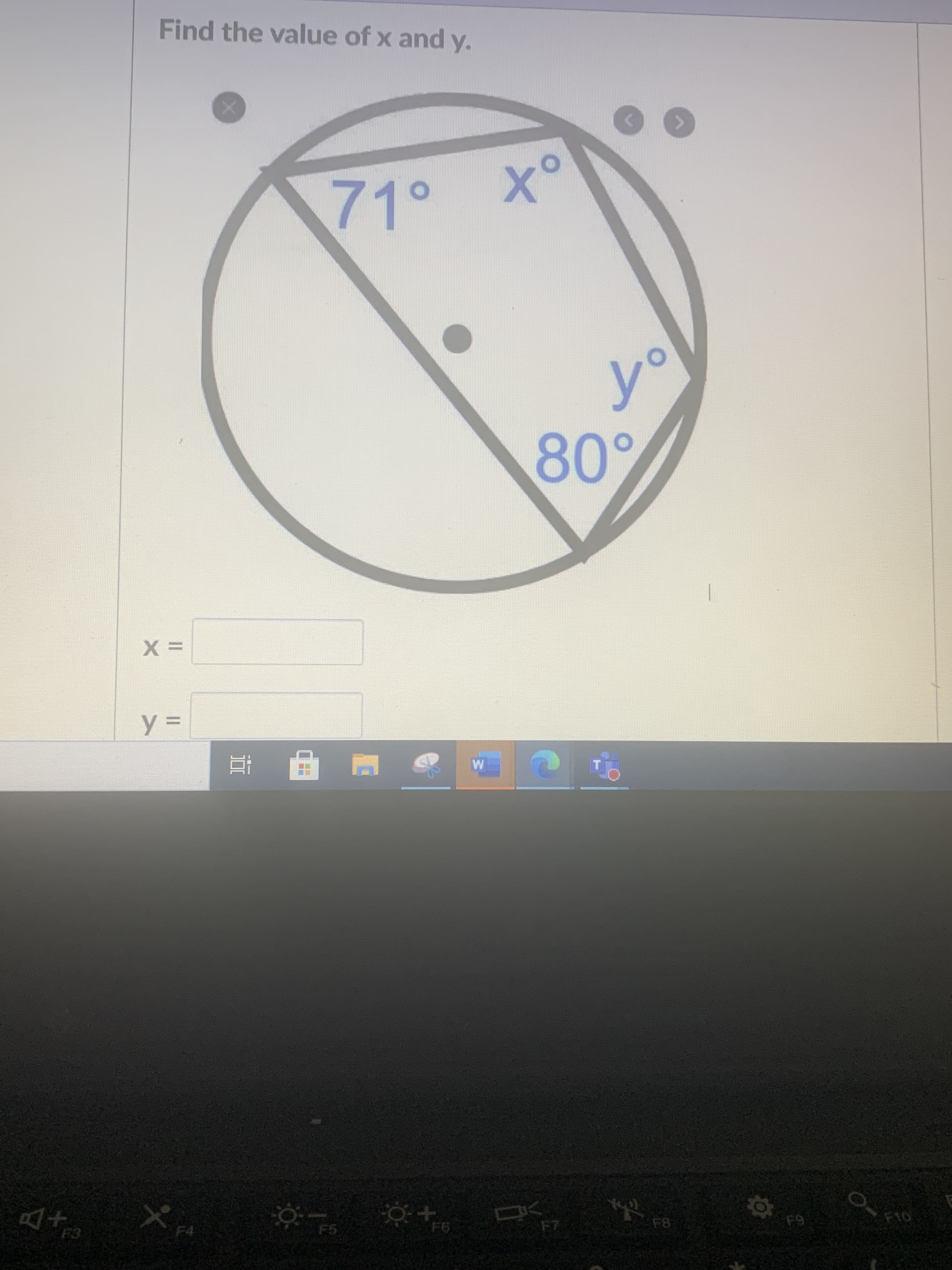 Find the value of x and y.
710 X°
80°
