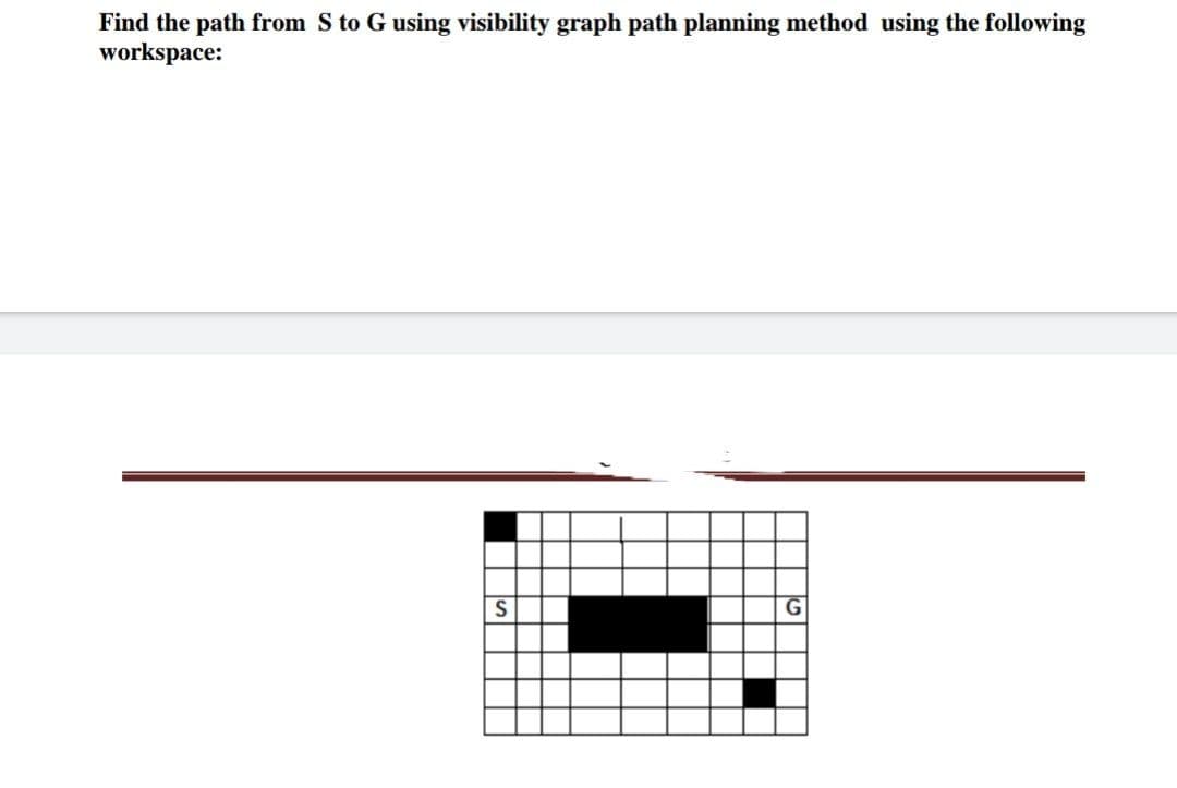 Find the path from S to G using visibility graph path planning method using the following
workspace:
