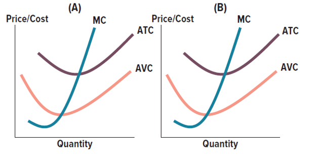 Price/Cost
(A)
MC
Quantity
(B)
Price/Cost
MC
AVC
Ï
Quantity
ATC
AVC
ATC