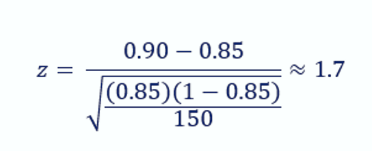 0.90 – 0.85
z =
A 1.7
(0.85)(1 – 0.85)
150
-
