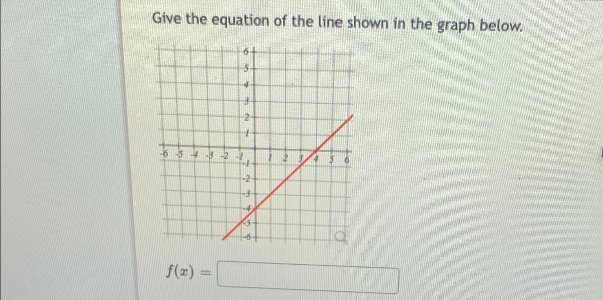 Give the equation of the line shown in the graph below.
-6-5
4 -3 -2 -1
-2-
45
f(2) =
